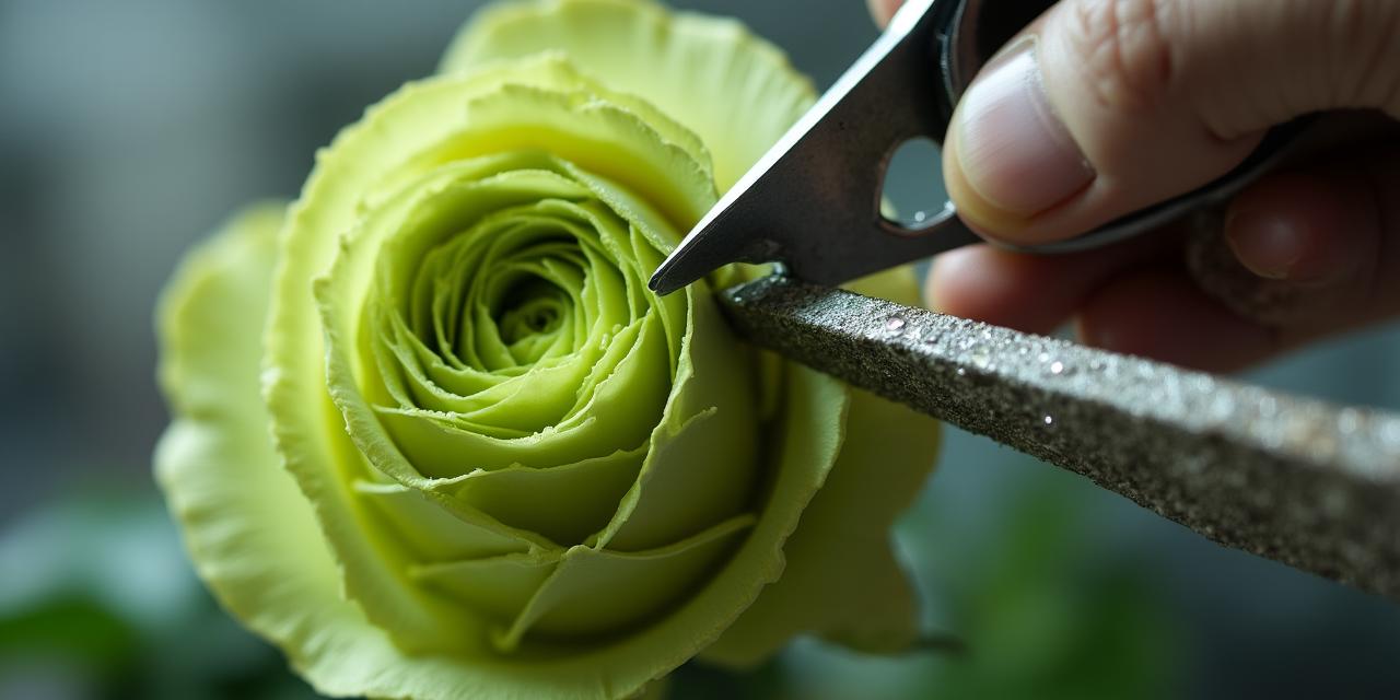 Zbliżenie na precyzyjne cięcie łodyg